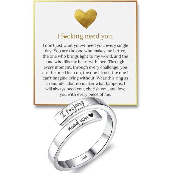 Hope Rings I F cking Need You Adjustable Stainless Steel Silver Romantic Gift fo